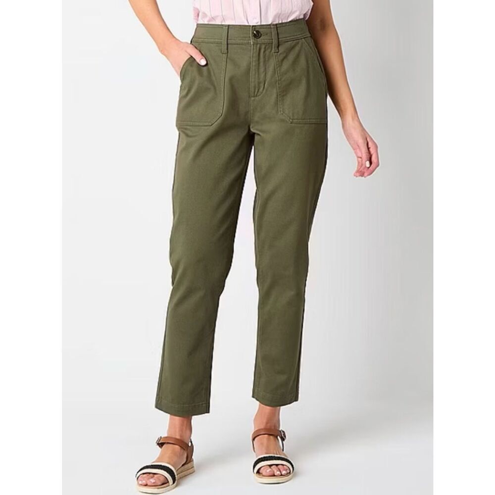 St. John's Bay Womens Tall Slim Flat Front Oregano Army Green 14T